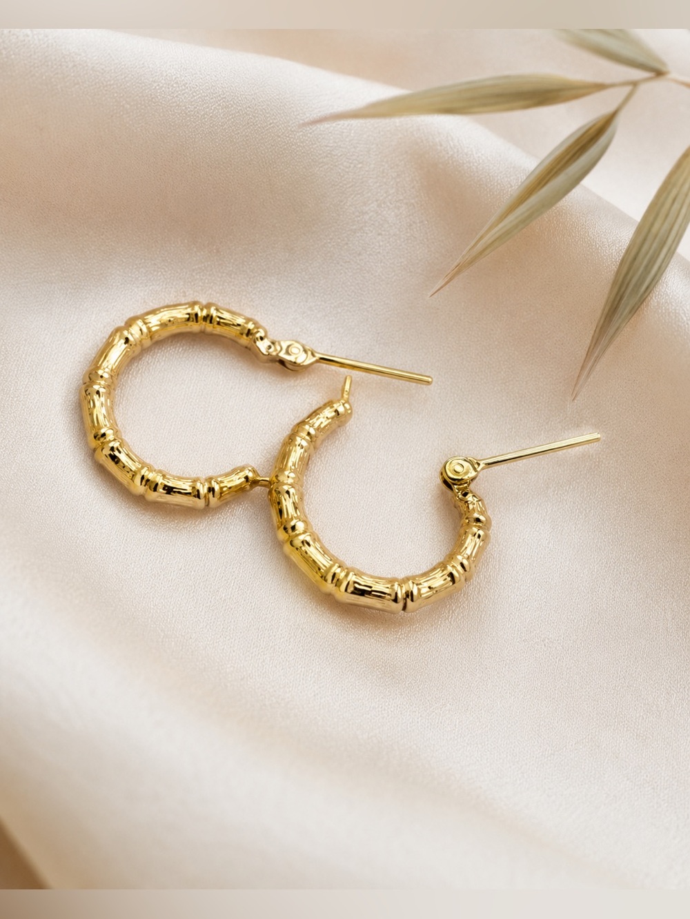 14K Yellow Gold Bamboo Hoop Earrings | 1.0g Solid Gold